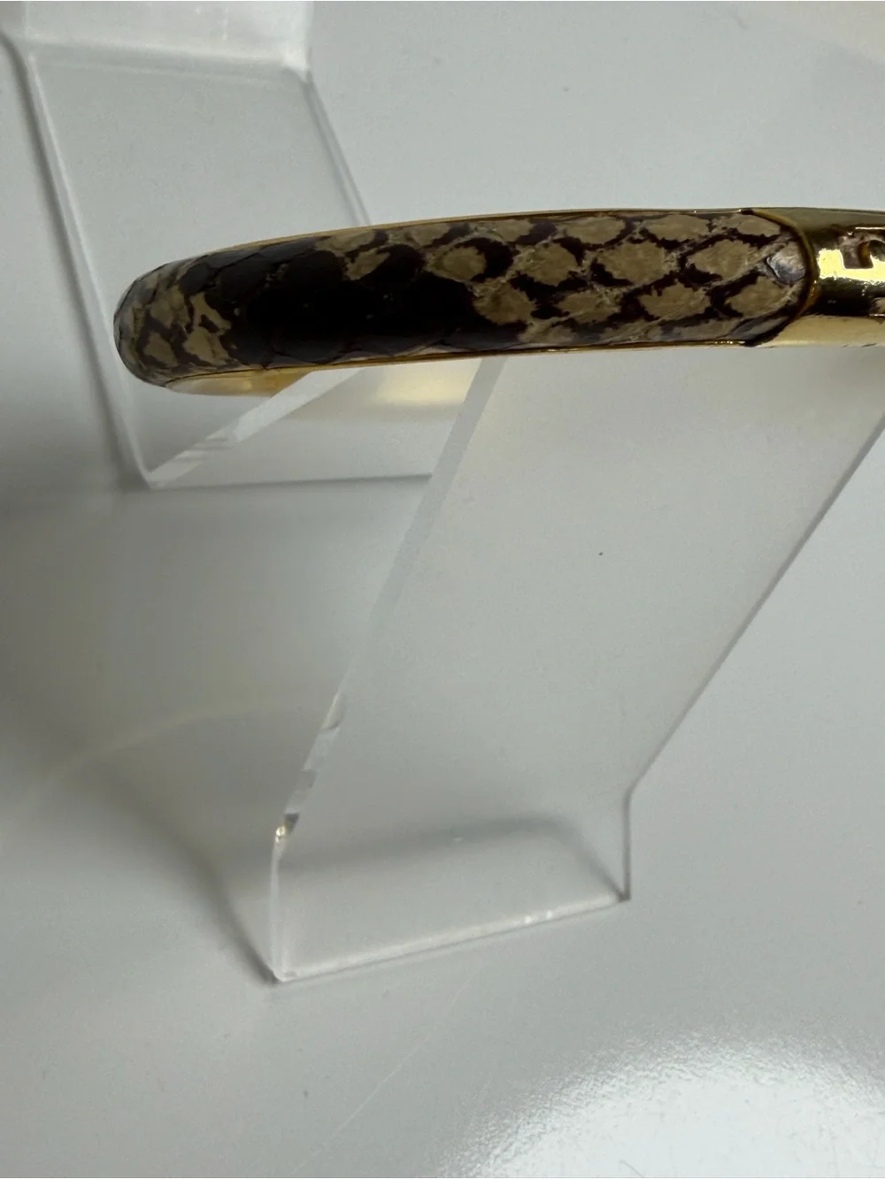 Tory Burch Women’s Leather Inlay Snake Print Gold Double T Bangle Bracelet